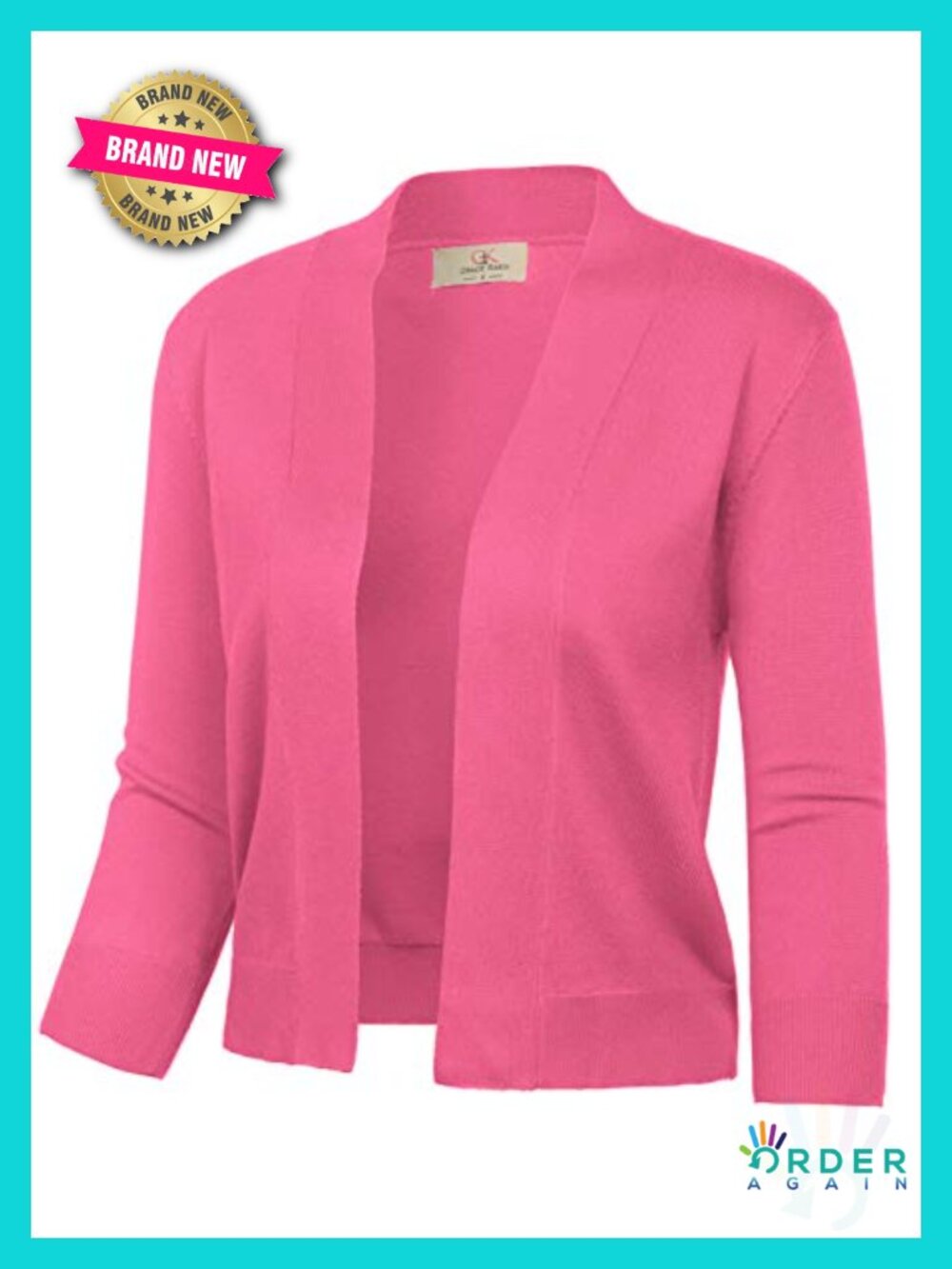 Women's Lightweight Cropped Cardigan 3/4 Sleeve Open Front Shrug Bolero